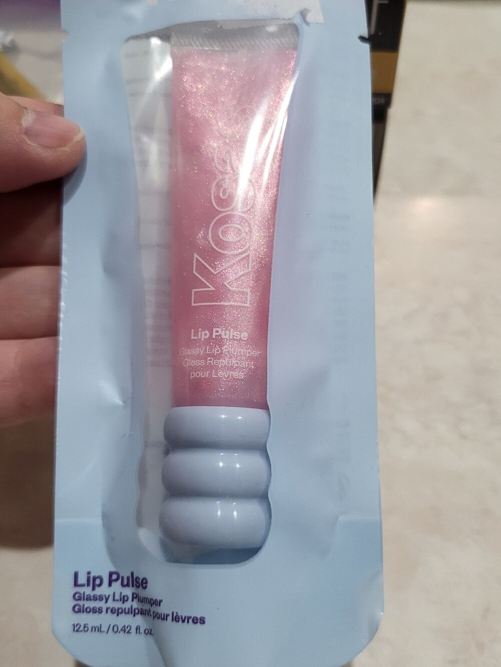 Kosas Lip Pulse Glassy Lip Plumper Gloss Aura Flare Clear Pink Shimmer
